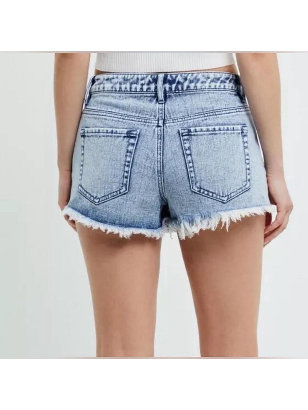 Nwt Pacsun Shorts Womens 28 Blue High Rise Festival Lace Up Light Wash Raw Hem — image 2 of 5